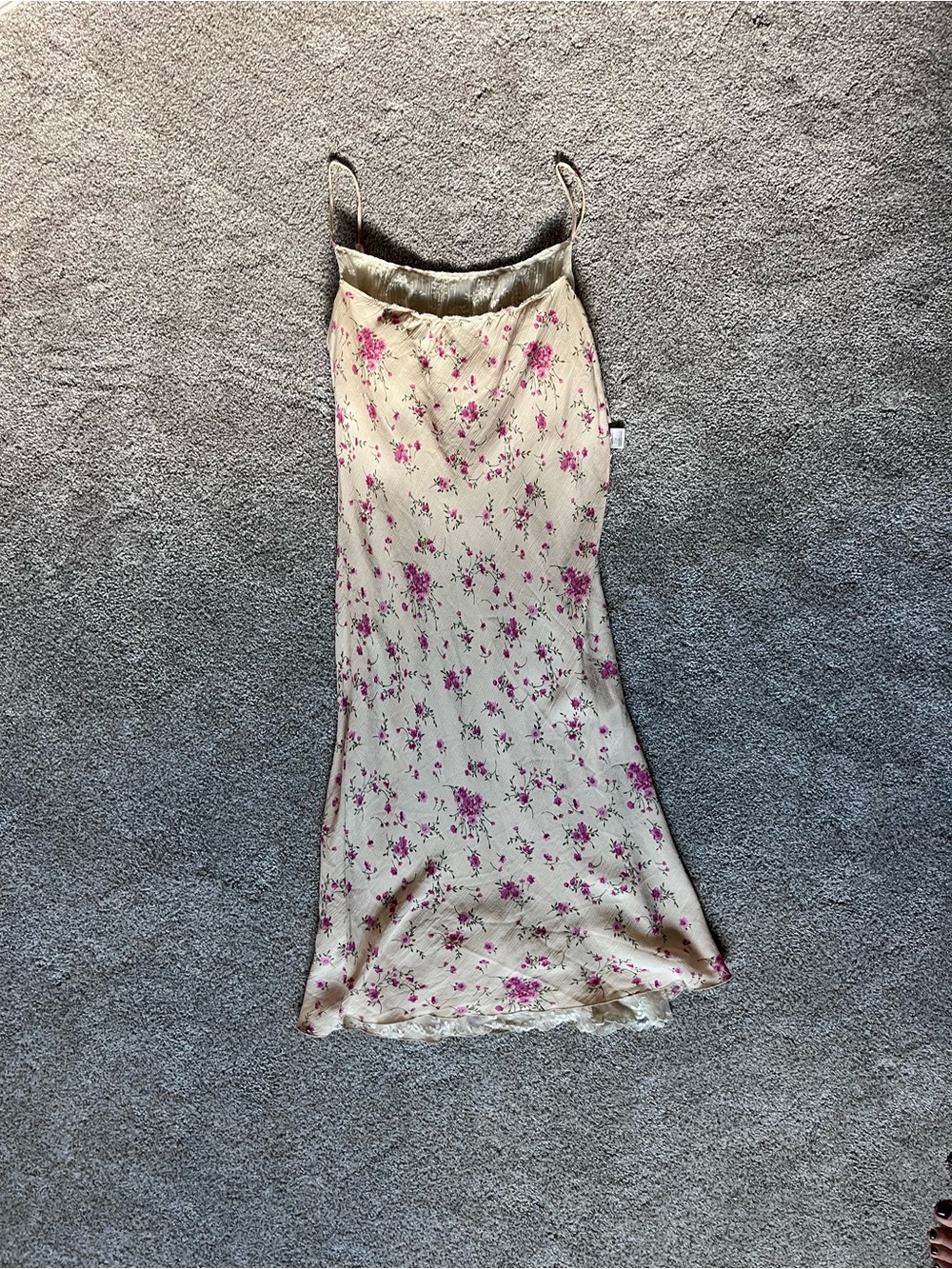 Hugo Buscati Cream Slip Dress with Pink Floral Print. Rare vintage